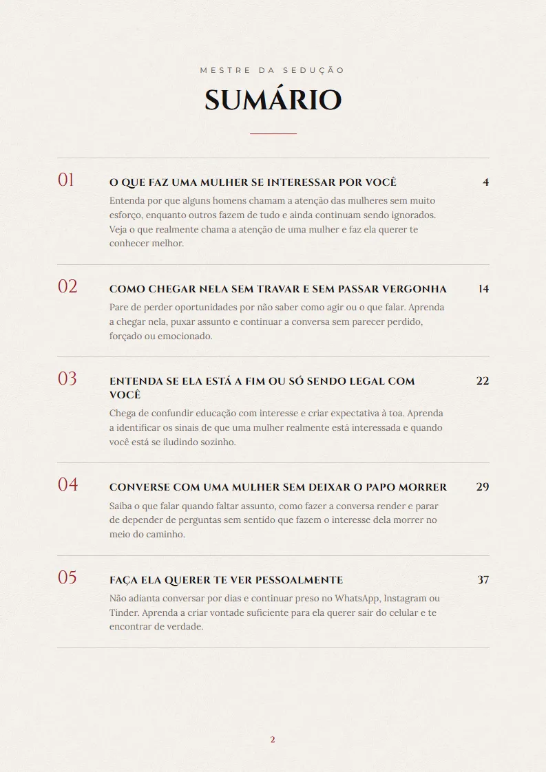 Página do sumário com os capítulos 1 a 5